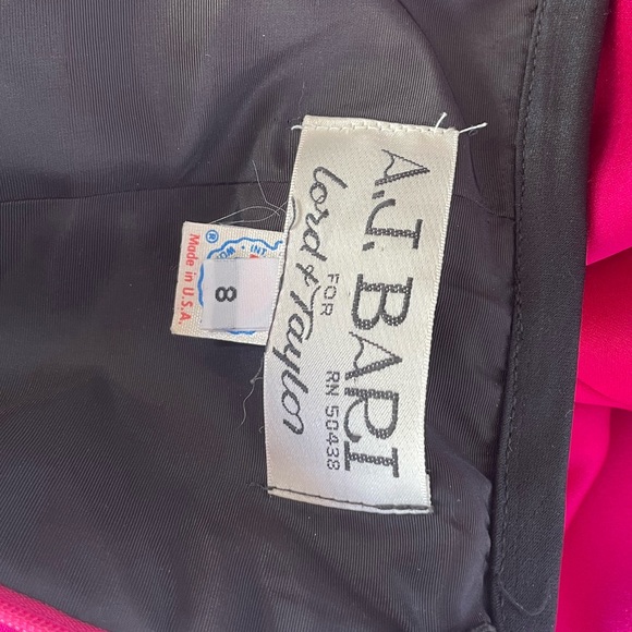 Vintage 1980’s AJ Bari for Lord & Taylor Hot Pink Asymmetrical Strapless Drress - Picture 4 of 7